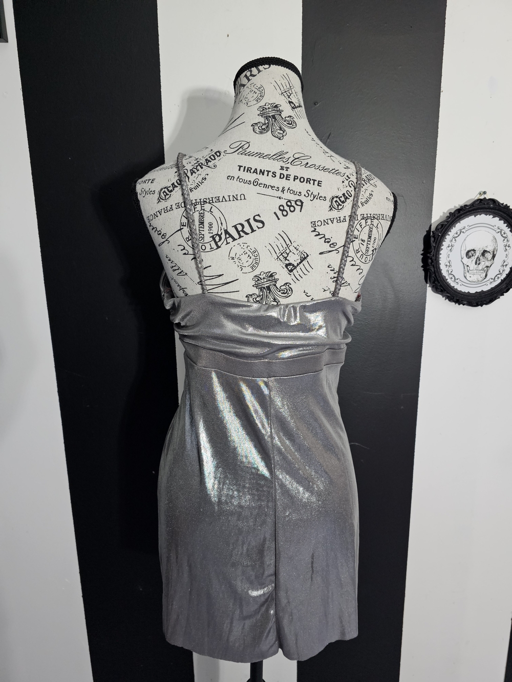 Metallic Silver V-Neck Spaghetti Strap Tank Dress - Picture 3 of 4